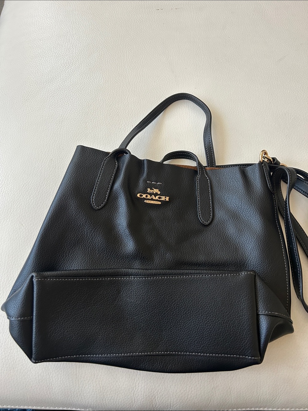 Coach Black Leather Tote with Gold Logo Accent - Picture 1 of 4